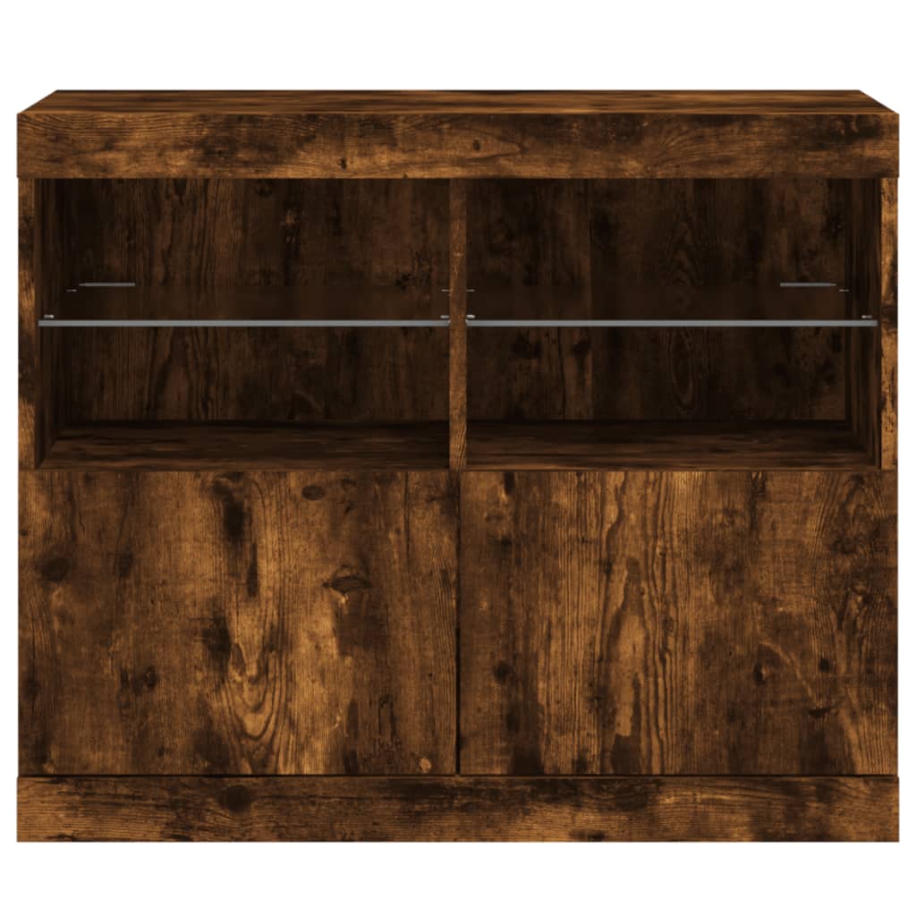 Sideboard mit LED-Leuchten, geräucherte Eiche, 81 x 37 x 67 cm