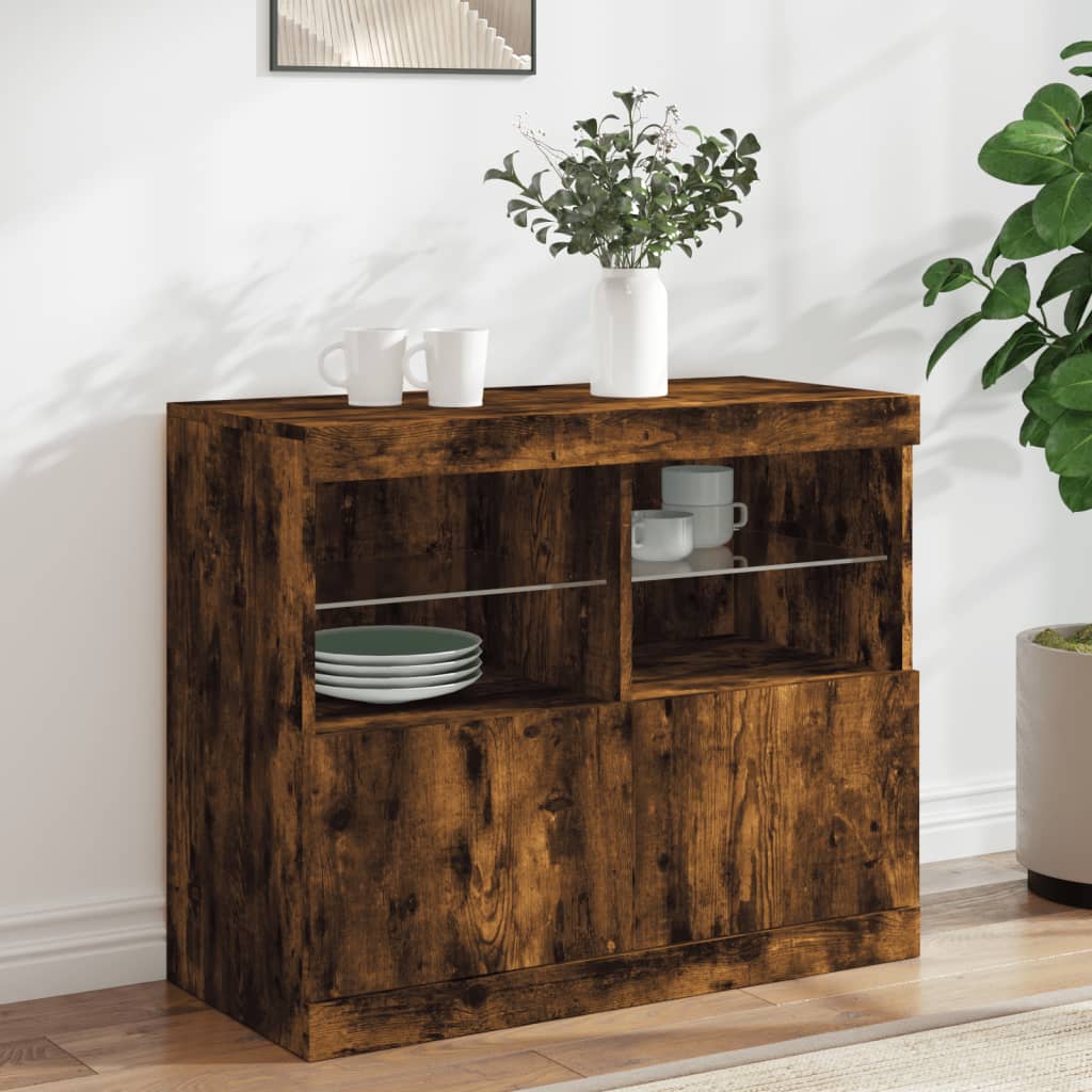 Sideboard mit LED-Leuchten, geräucherte Eiche, 81 x 37 x 67 cm