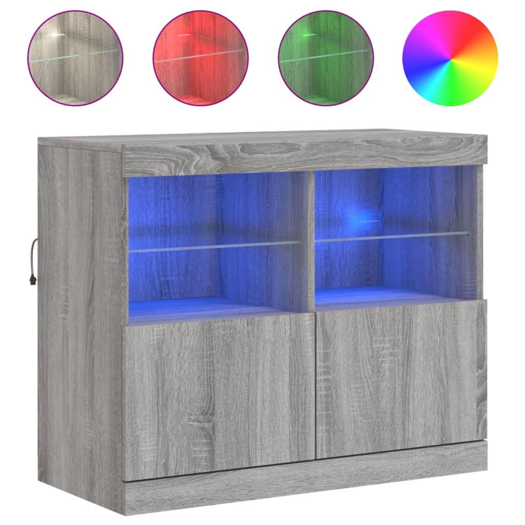 Buffet avec lumières LED sonoma gris 81x37x67 cm