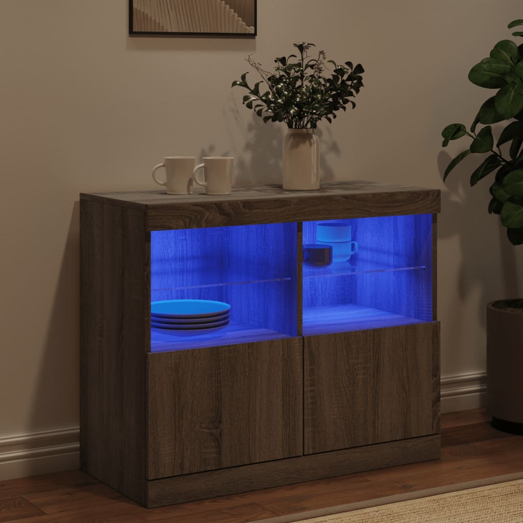 Buffet avec lumières LED sonoma gris 81x37x67 cm