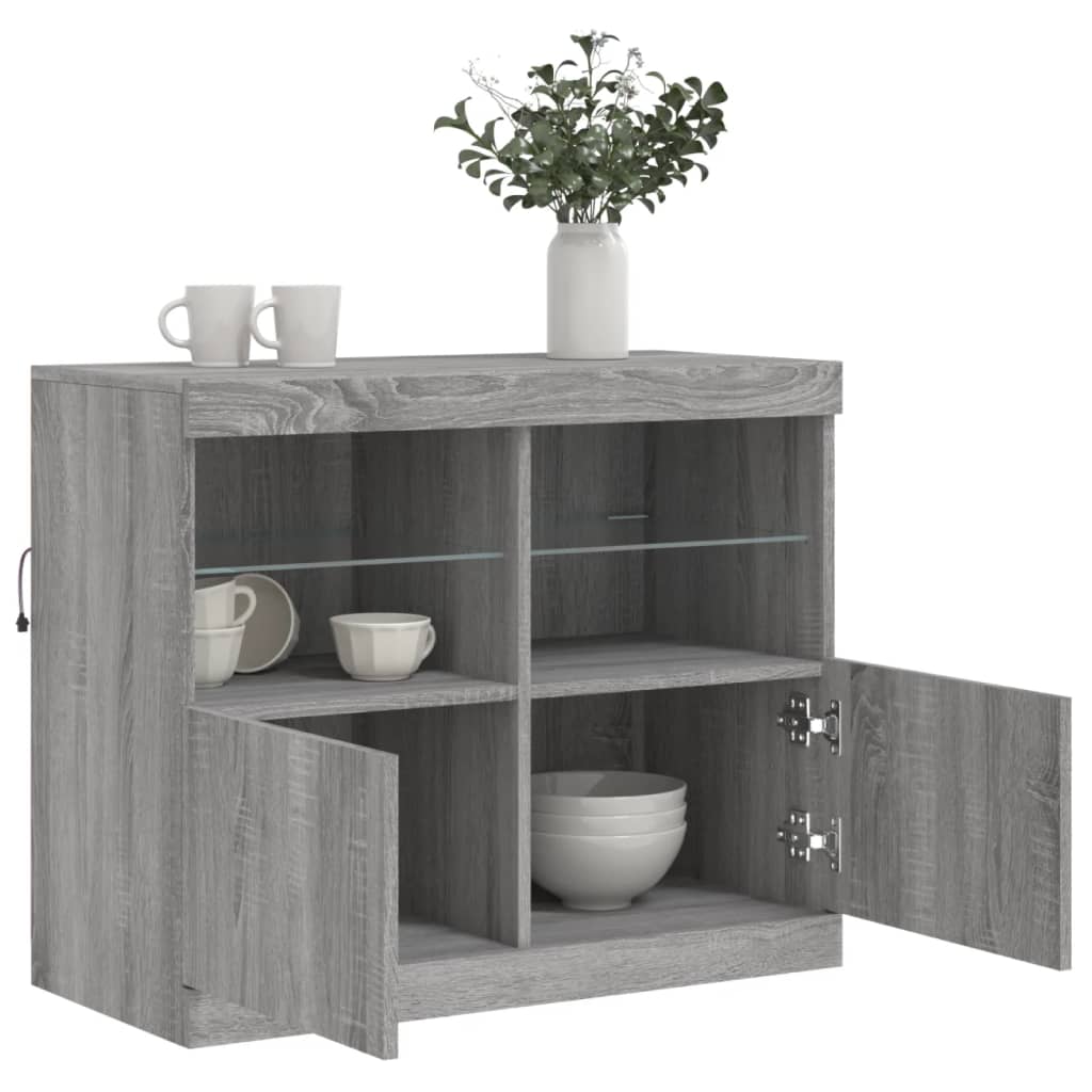 Buffet avec lumières LED sonoma gris 81x37x67 cm