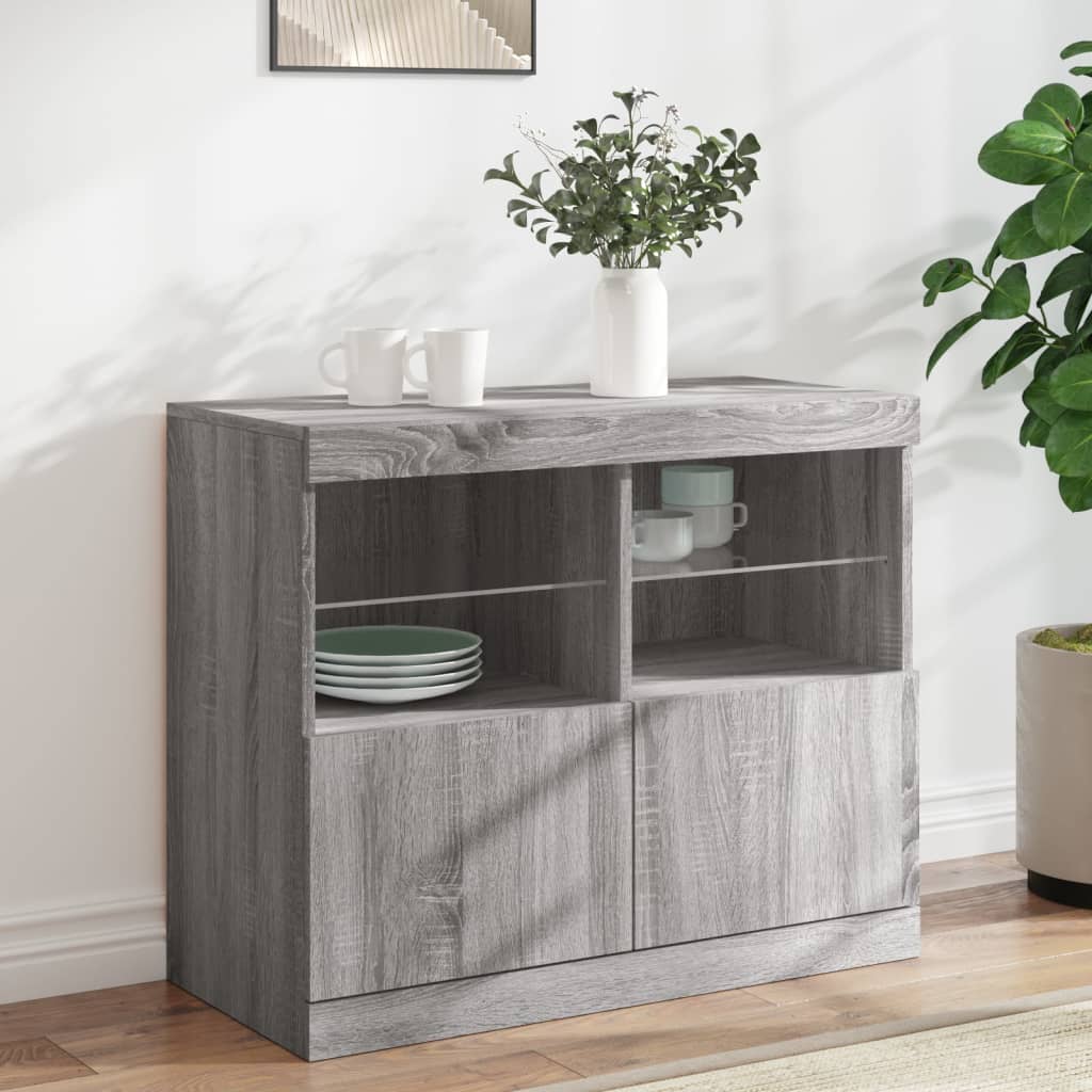 Buffet avec lumières LED sonoma gris 81x37x67 cm