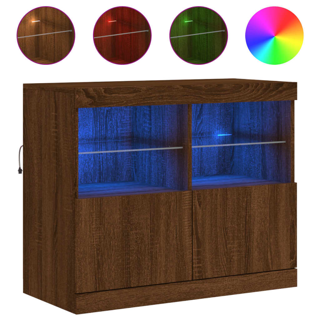 Buffet avec lumières LED chêne marron 81x37x67 cm