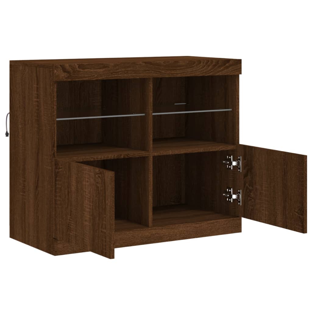 Buffet avec lumières LED chêne marron 81x37x67 cm