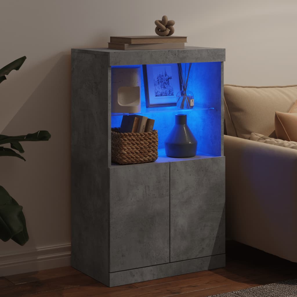 Buffet avec lumières LED gris béton 60,5x37x100 cm