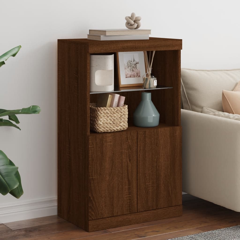 Sideboard with LED lights brown oak 60.5x37x100 cm