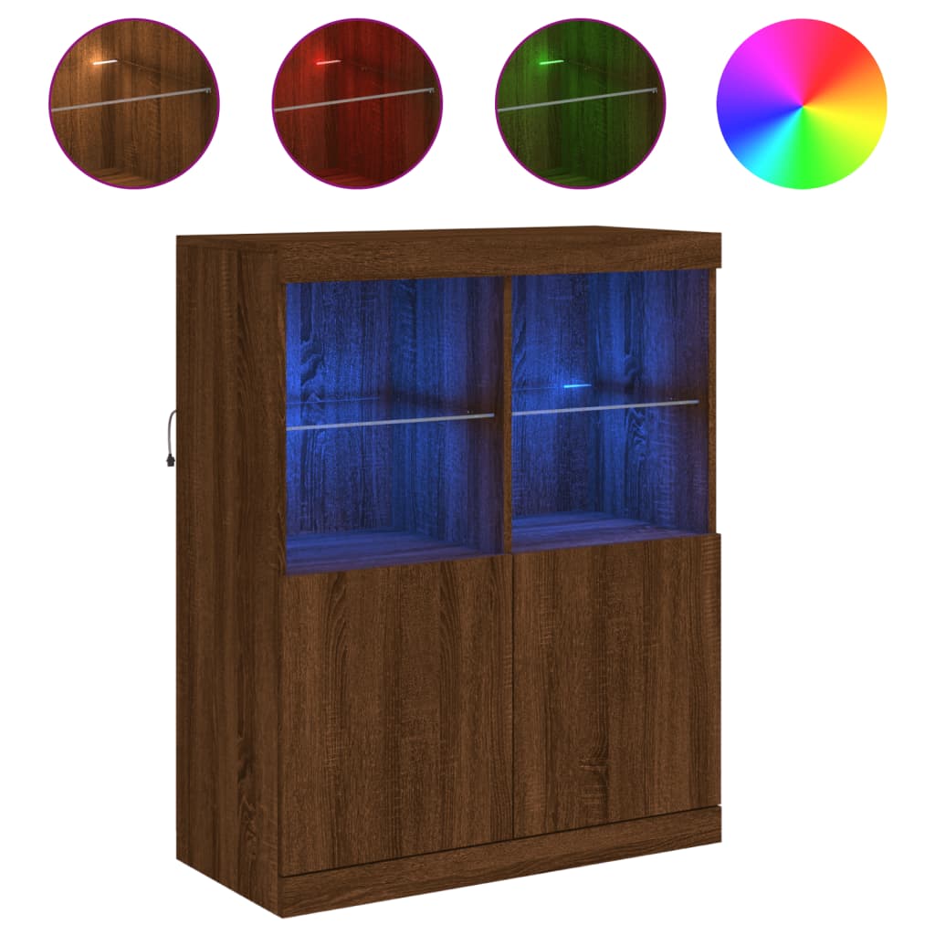 Sideboard mit LED-Leuchten, braune Eiche, 81 x 37 x 100 cm