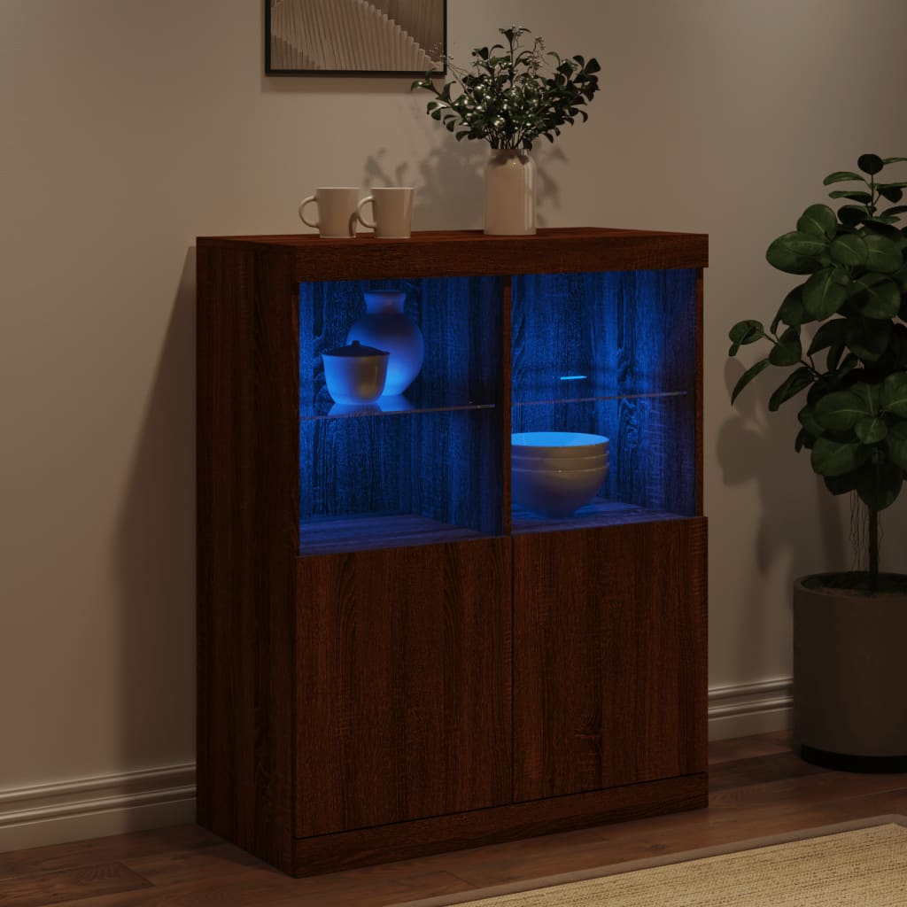 Sideboard mit LED-Leuchten, braune Eiche, 81 x 37 x 100 cm