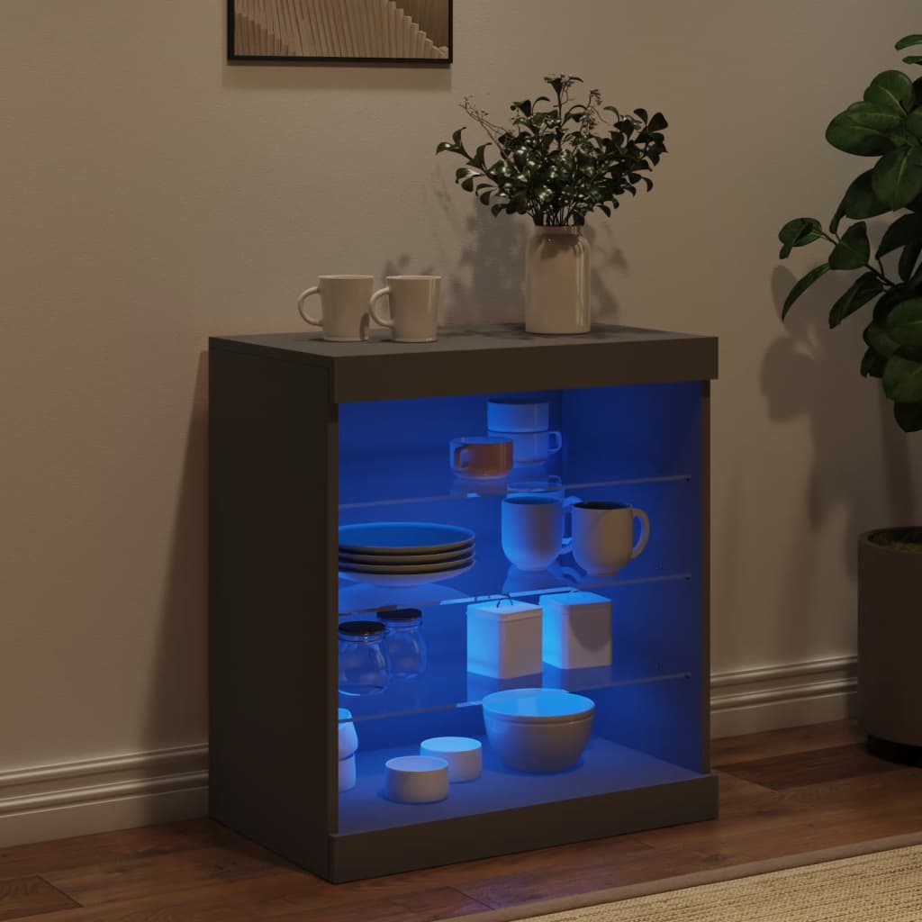 Buffet avec lumières LED noir 60,5x37x67 cm