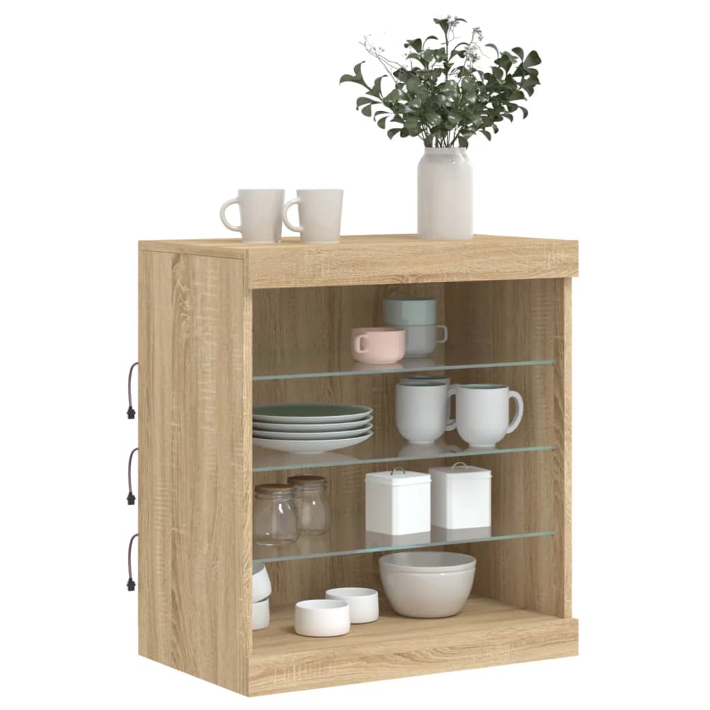 Buffet avec lumières LED chêne sonoma 60,5x37x67 cm