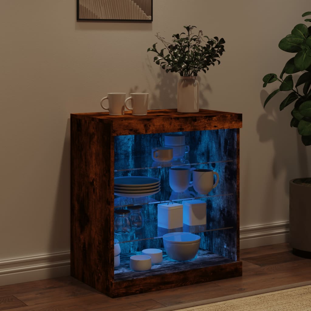 Buffet avec lumières LED chêne fumé 60,5x37x67 cm