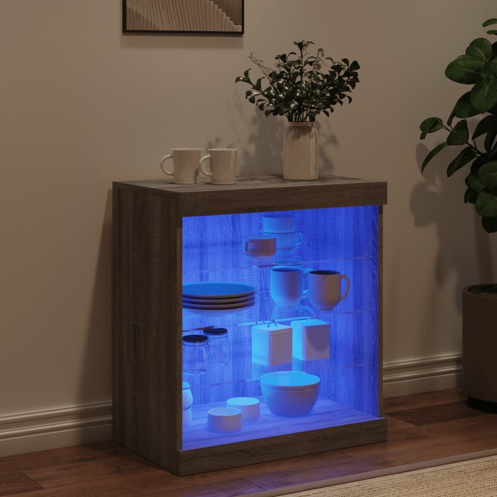 Buffet avec lumières LED sonoma gris 60,5x37x67 cm