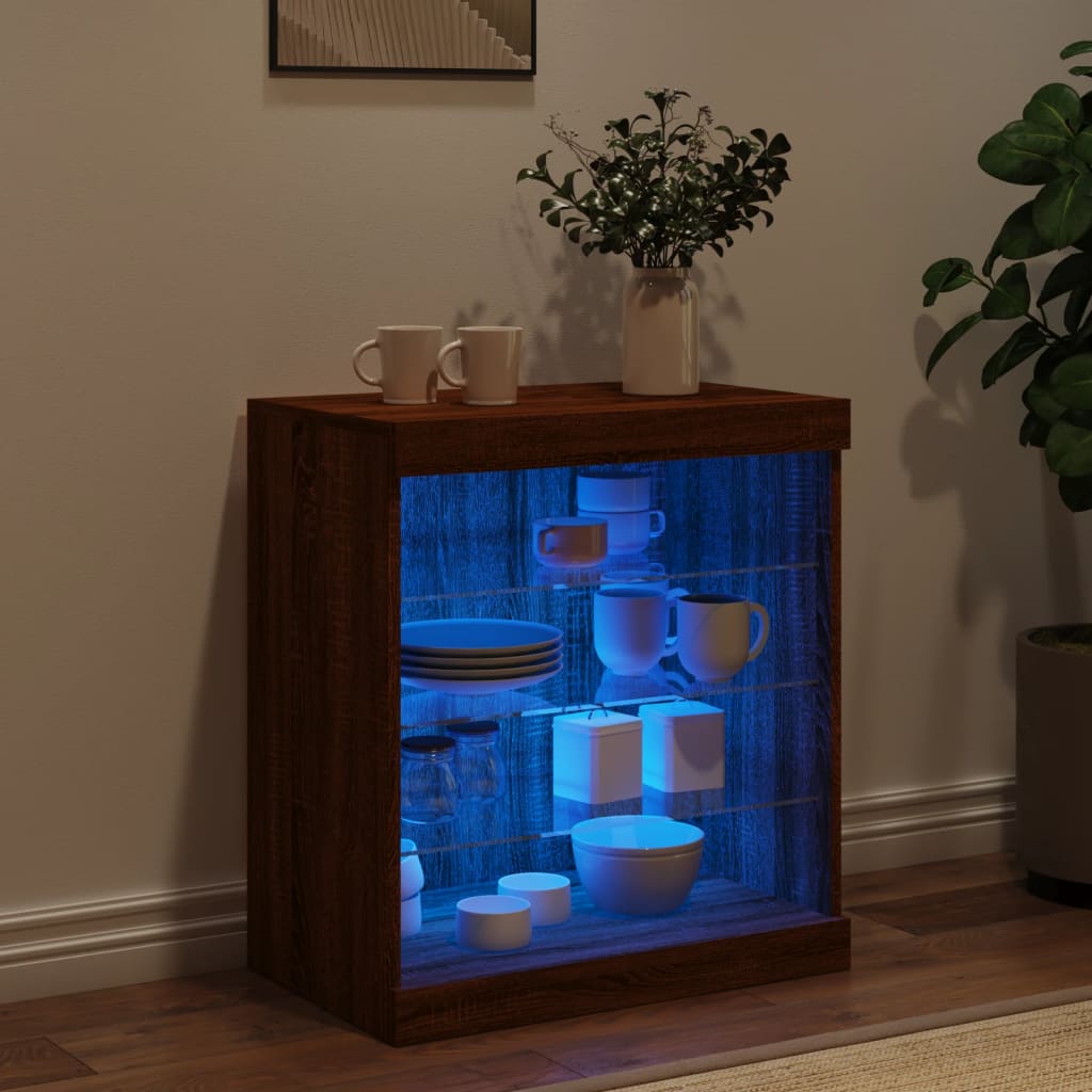 Buffet avec lumières LED chêne marron 60,5x37x67 cm