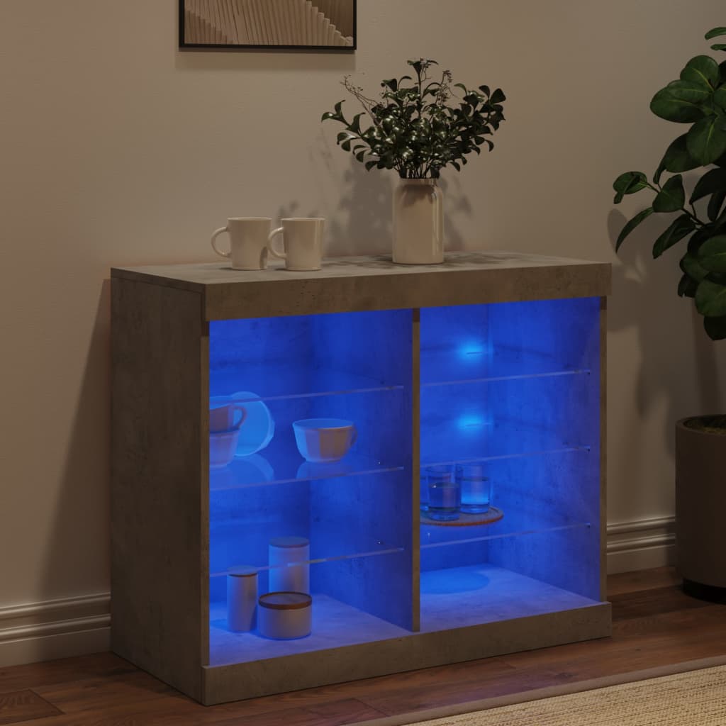 Buffet avec lumières LED gris béton 81x37x67 cm