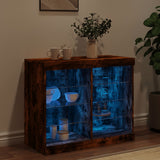 Buffet avec lumières LED chêne fumé 81x37x67 cm