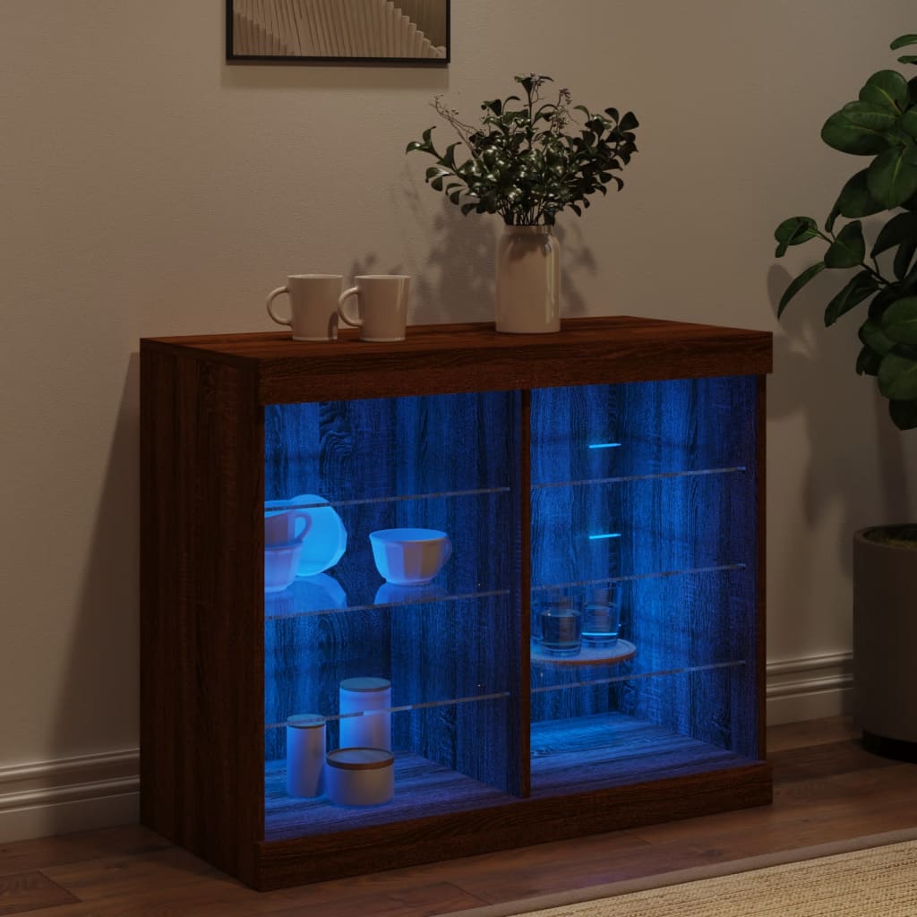 Buffet avec lumières LED chêne marron 81x37x67 cm