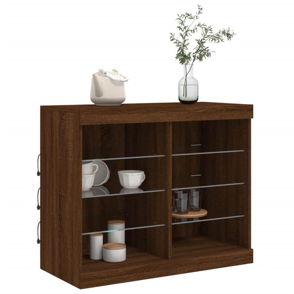 Sideboard mit LED-Leuchten, braune Eiche, 81 x 37 x 67 cm