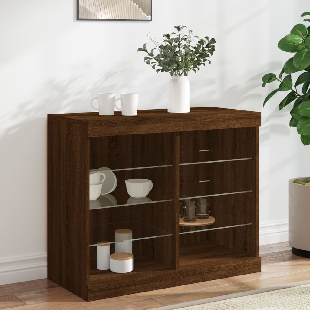 Sideboard mit LED-Leuchten, braune Eiche, 81 x 37 x 67 cm