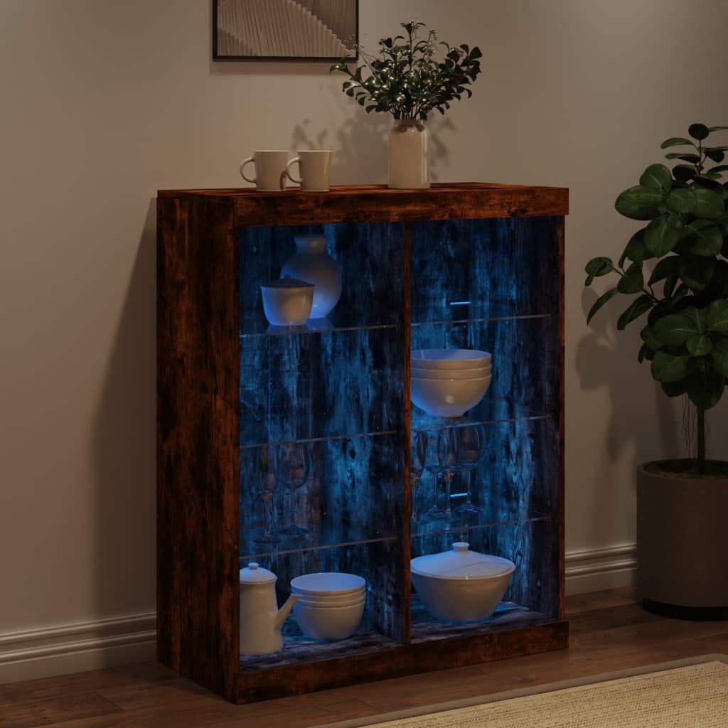 Buffet avec lumières LED chêne fumé 81x37x100 cm