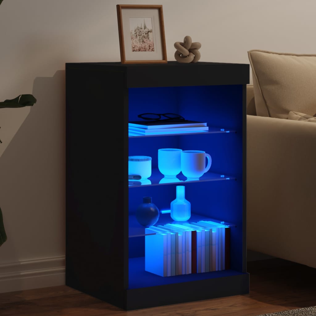 Buffet avec lumières LED noir 41x37x67 cm