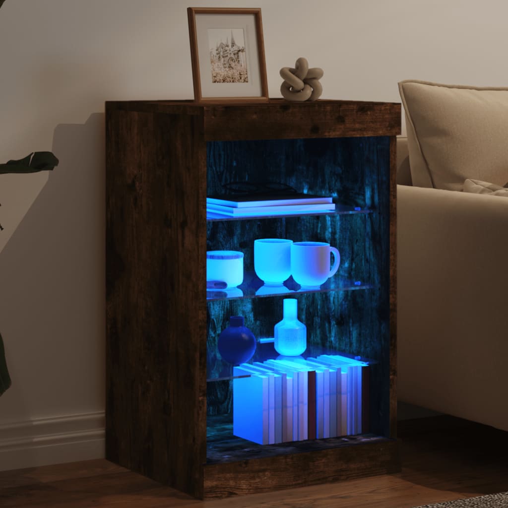 Buffet avec lumières LED chêne fumé 41x37x67 cm