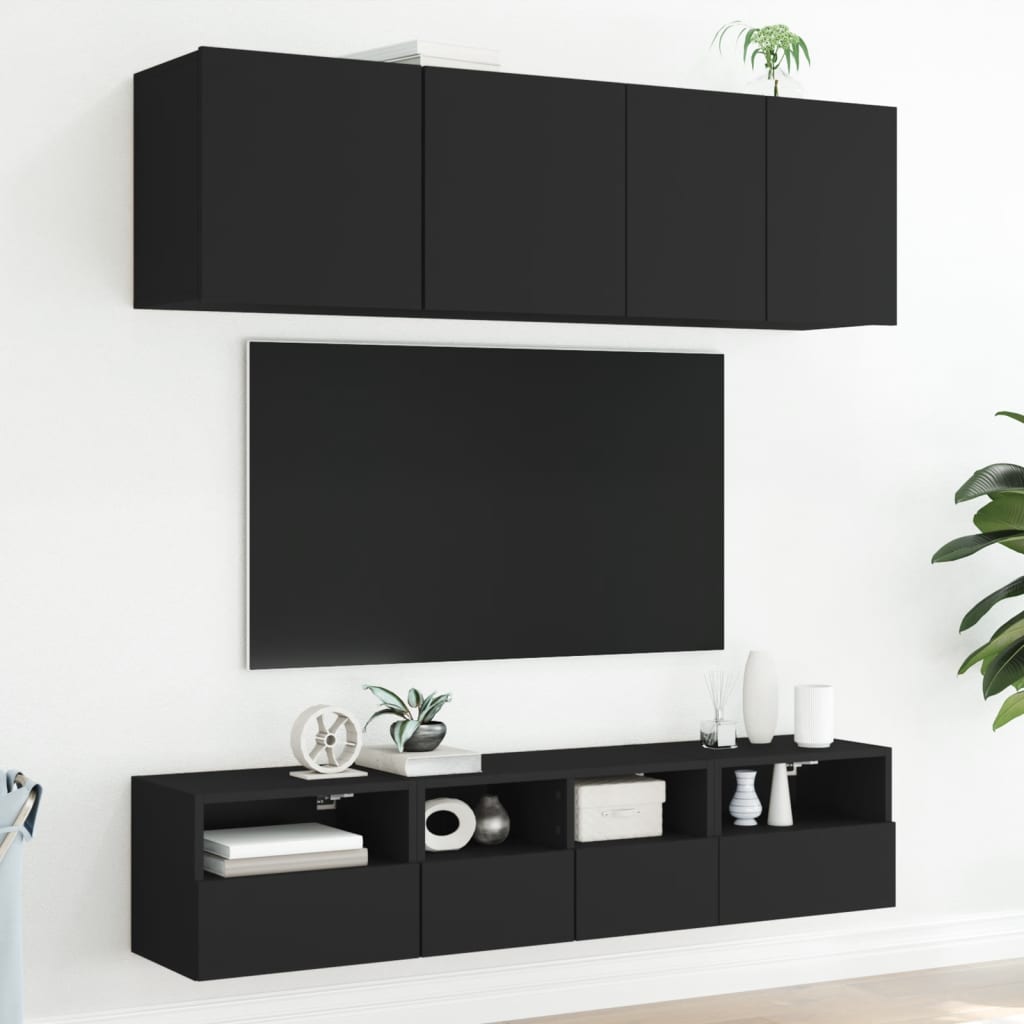 Meubles TV muraux 2 pcs noir 40x30x30 cm bois d'ingénierie