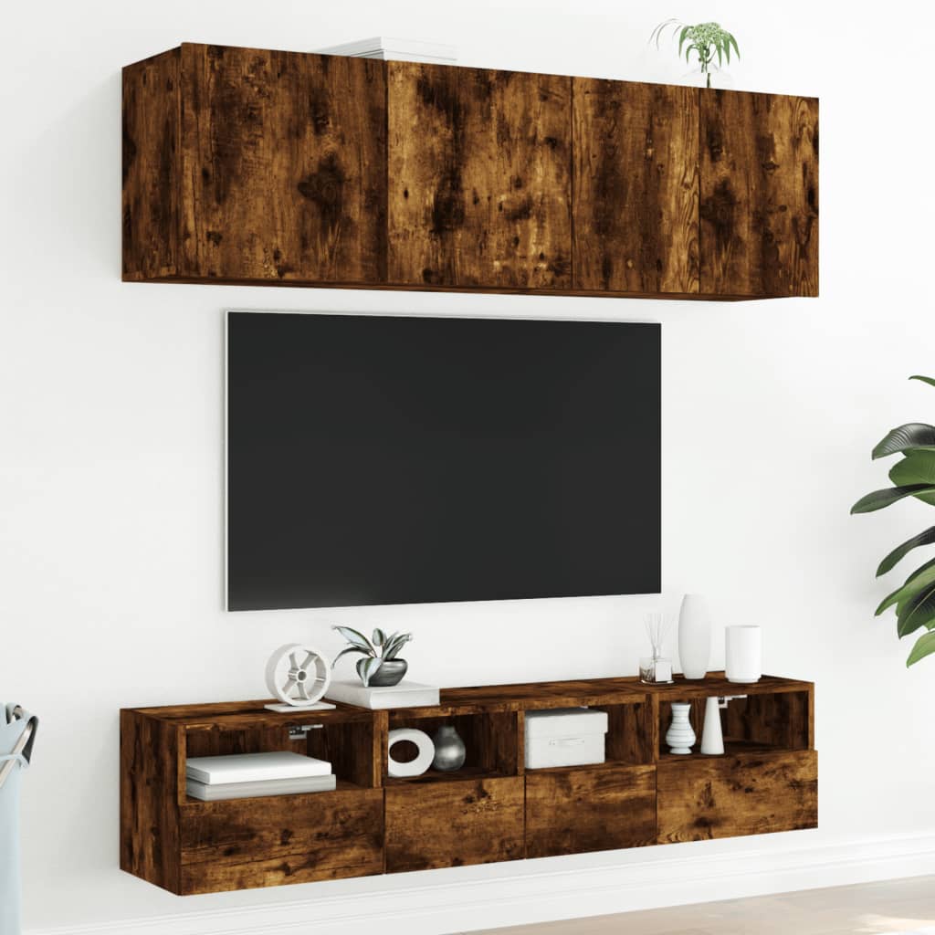 Meubles TV muraux 2 pcs chêne fumé 40x30x30cm bois d'ingénierie