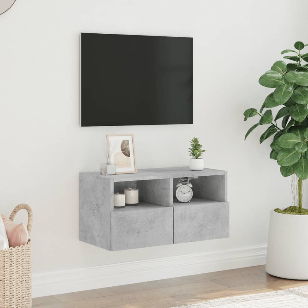 Meuble TV mural gris béton 60x30x30 cm bois d'ingénierie