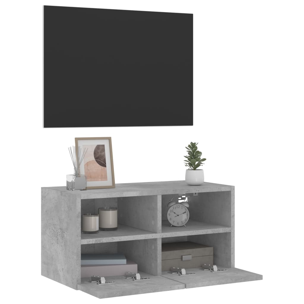 Meuble TV mural gris béton 60x30x30 cm bois d'ingénierie