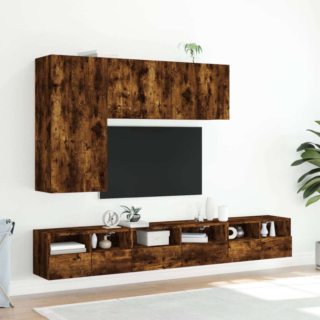 Meubles TV muraux 2 pcs chêne fumé 60x30x30cm bois d'ingénierie