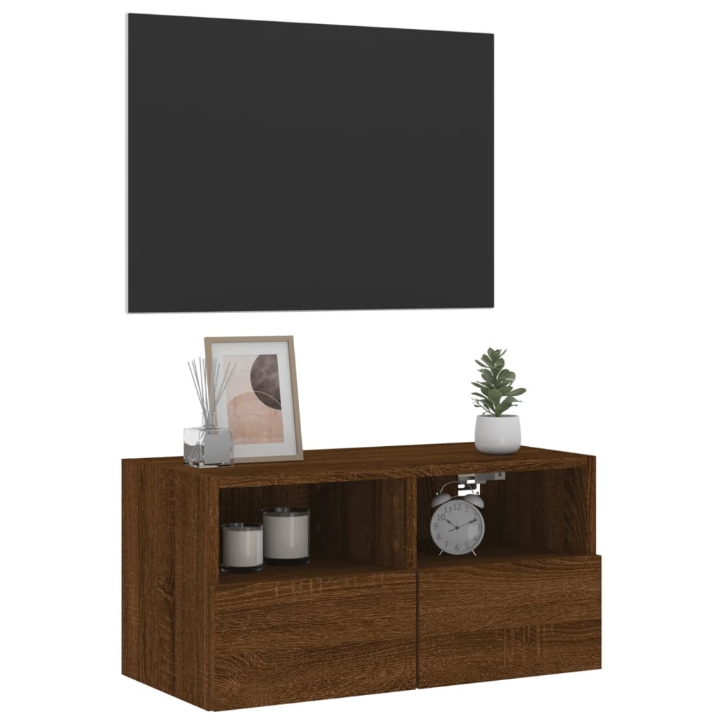 Meuble TV mural chêne marron 60x30x30 cm bois d'ingénierie