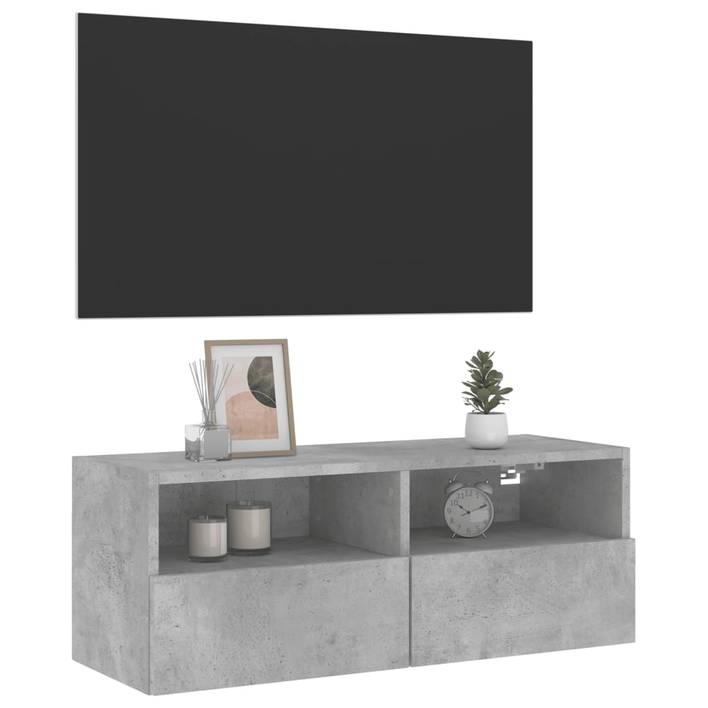 Meuble TV mural gris béton 80x30x30 cm bois d'ingénierie