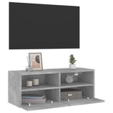 Meuble TV mural gris béton 80x30x30 cm bois d'ingénierie