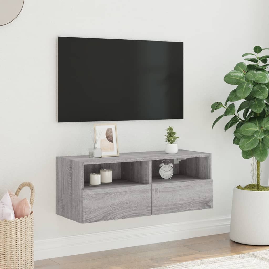 Meuble TV mural sonoma gris 80x30x30 cm bois d'ingénierie