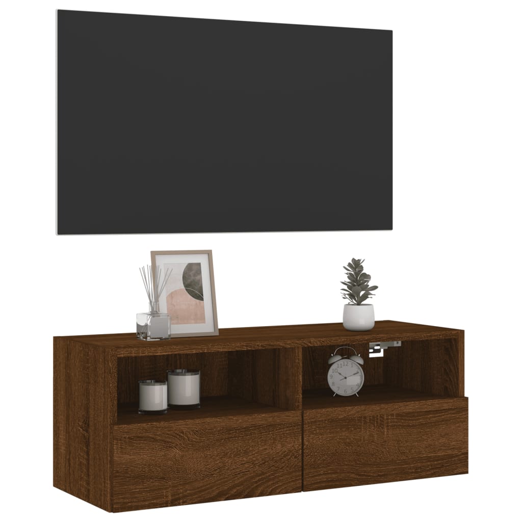 Meuble TV mural chêne marron 80x30x30 cm bois d'ingénierie