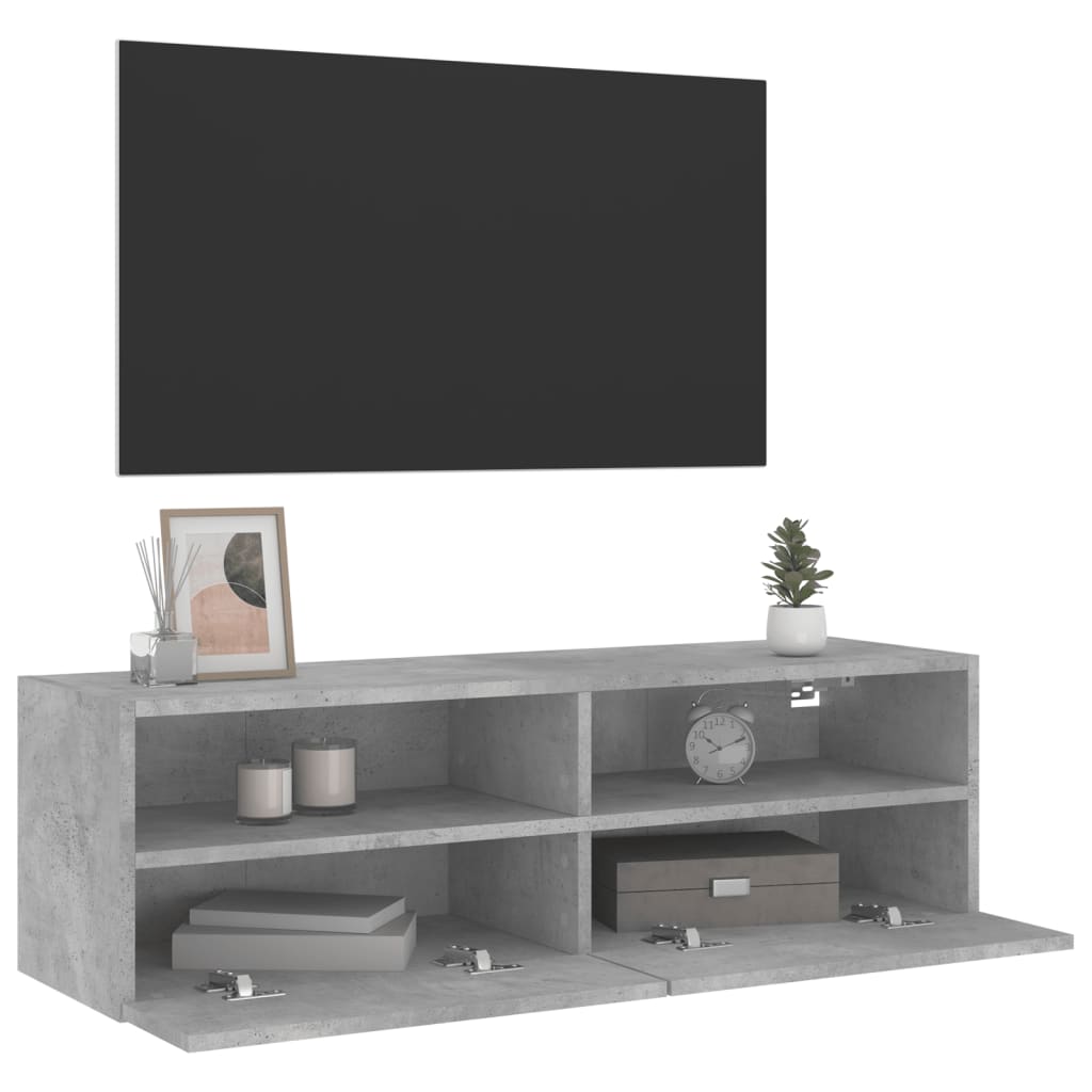 Meuble TV mural gris béton 100x30x30 cm bois d'ingénierie