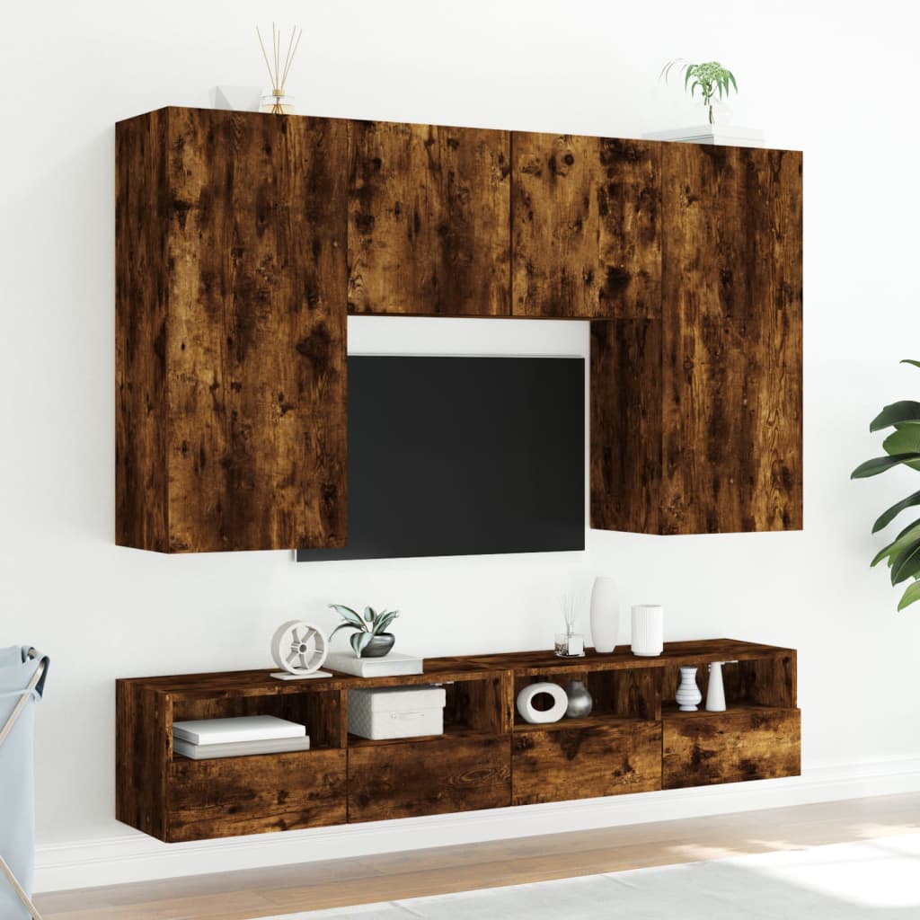 Meuble TV mural chêne fumé 100x30x30 cm bois d'ingénierie