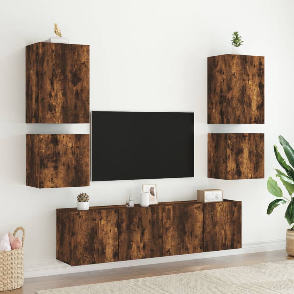 Meubles TV muraux 2 pcs chêne fumé 40,5x30x40cm bois ingénierie