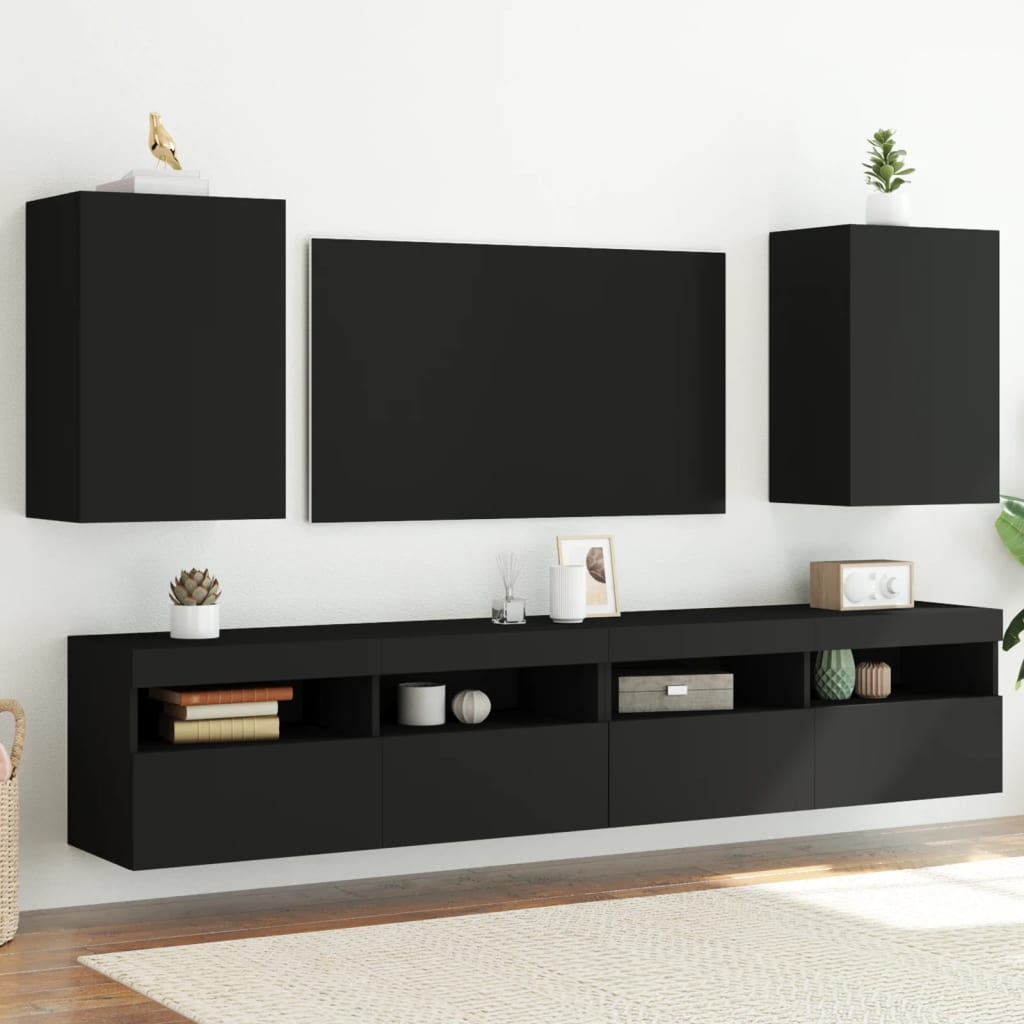 Meubles TV muraux 2 pcs noir 40,5x30x60 cm bois d'ingénierie