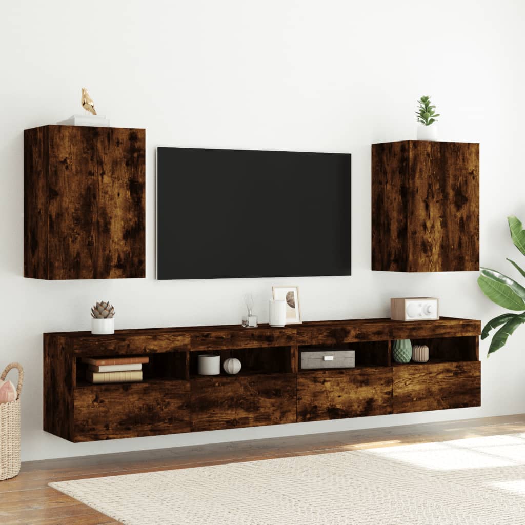 Meuble TV mural chêne fumé 40,5x30x60 cm bois d'ingénierie