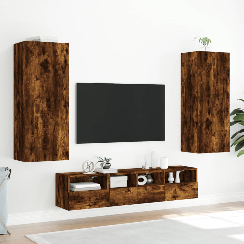 Meuble TV mural chêne fumé 40,5x30x102 cm bois d'ingénierie