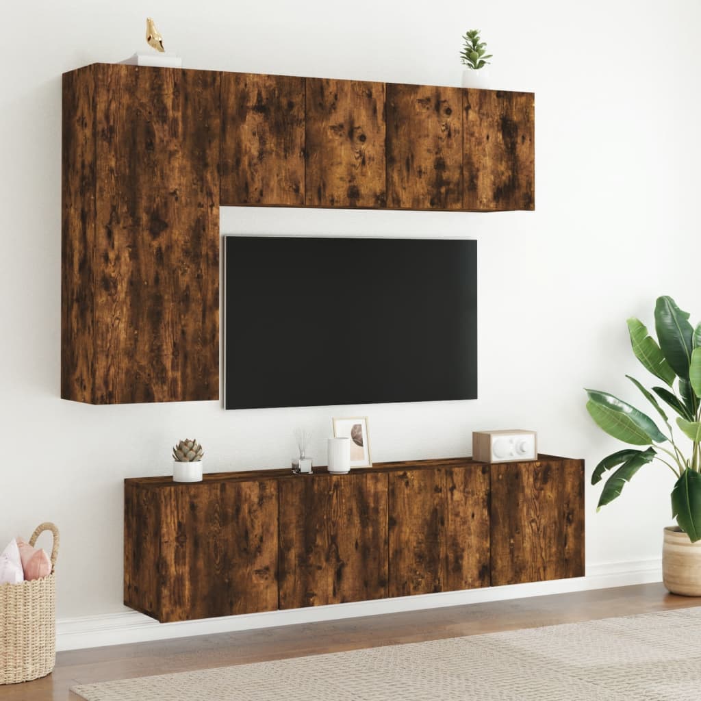 Meubles TV muraux 2 pcs chêne fumé 60x30x41 cm