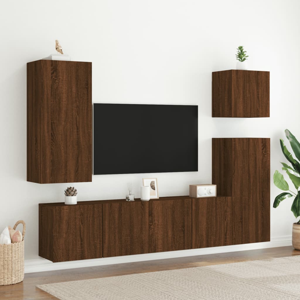 Meuble TV mural chêne marron 80x30x41 cm