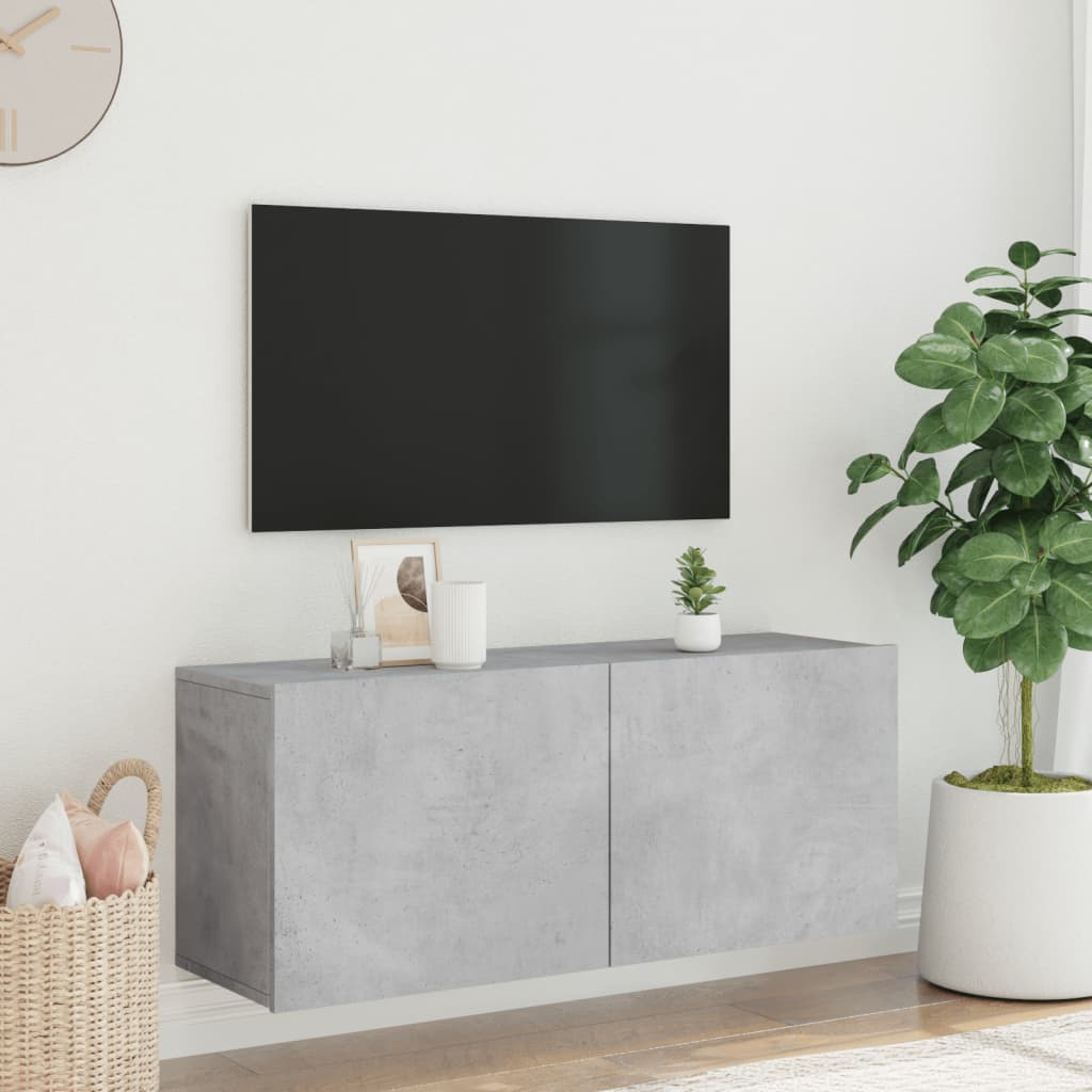 Meuble TV mural gris béton 100x30x41 cm