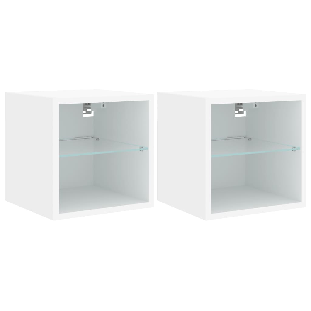 Meubles TV muraux avec lumières LED 2 pcs blanc 30x28,5x30 cm