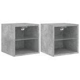 Meubles TV muraux et lumières LED 2pcs gris béton 30x28,5x30 cm