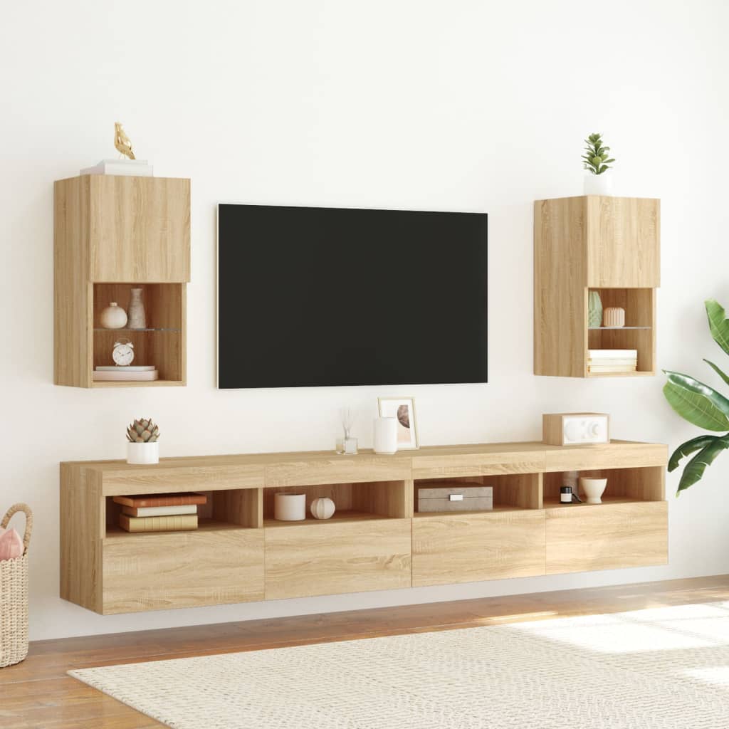 Meuble TV avec lumières LED chêne sonoma 30,5x30x60 cm