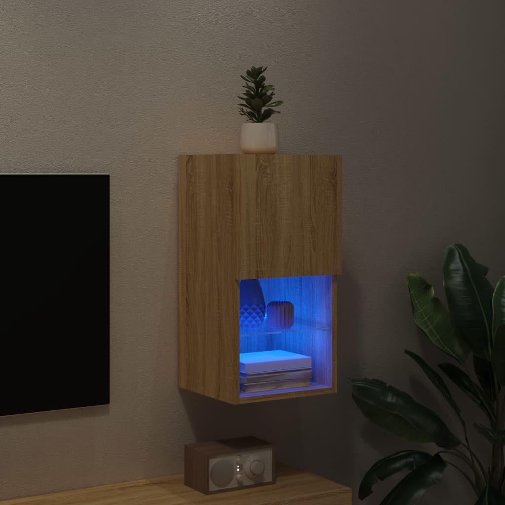 Meuble TV avec lumières LED chêne sonoma 30,5x30x60 cm