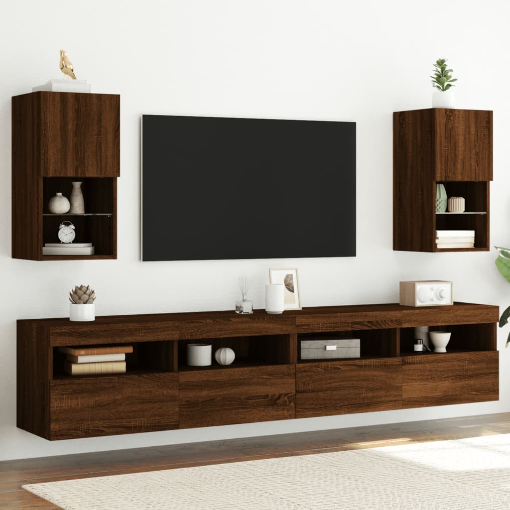 Meubles TV avec lumières LED 2 pcs chêne marron 30,5x30x60 cm