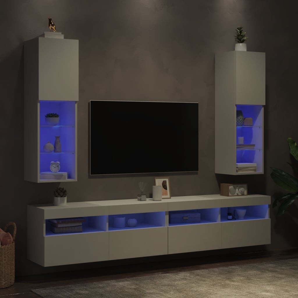 Meubles TV avec lumières LED 2 pcs blanc 30,5x30x102 cm